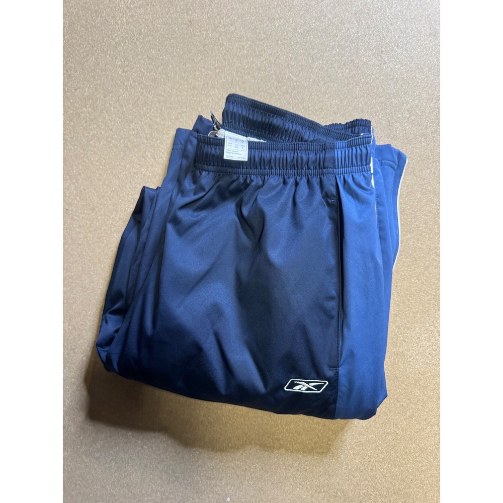 Reebok Mens Track Pants Navy Blue Athletic Joggers‎ Side Stripe Size XL VTG
